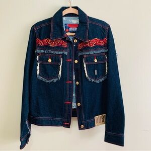 COOGI Down Under Blue Denim Jacket with Red Stitching size medium